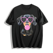 Dachshund Mama Blowing Bubble Cotton T-Shirt in Black