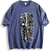 Gomu No Mi - One Pieceeee Anime Manga vintage washed oversized T-shirt in Blue