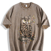Animal Cartoon Owl 1pc Vintage Washed T-Shirt in Brown