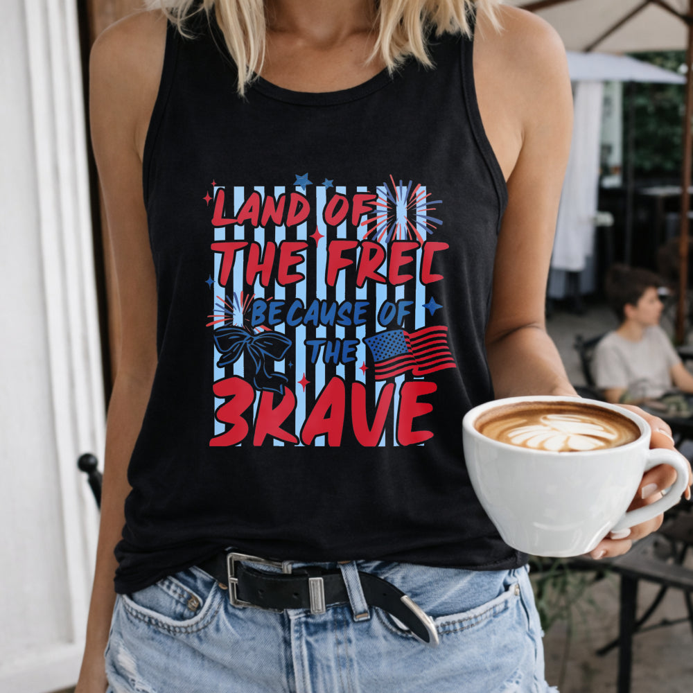 Custom Land of the Free Because of the Brave Women's Color Cotton Tank Top in Black