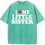 Made in USA I Love My Little Sister - Heart Fun vintage washed oversized T-shirt in Blue