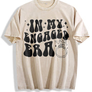 In My Engaged Era Engagement Vintage Washed T-Shirt in Beige