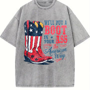 We'll Put a Boot in Your Ass - Toby Keith USA Vintage Washed T-Shirt in Gray