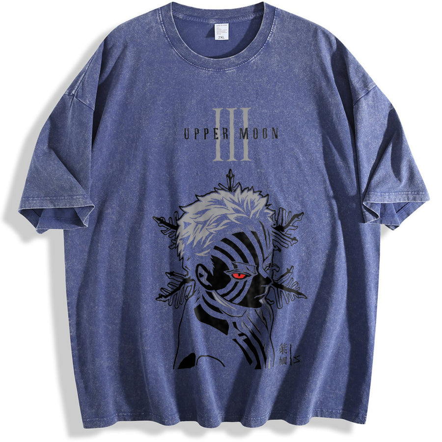 Akaza Demon Slayer vintage washed oversized T-shirt in Blue