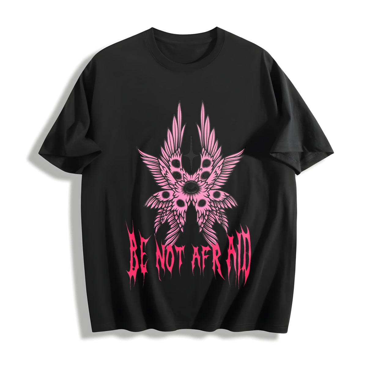 Be Not Afraid: Gothic Angelic Cotton T-Shirt in Black