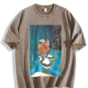 Dripped Out Chicken with shoes chicken vintage washed oversized T-shirt in Brown