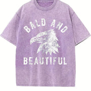 Bald and Beautiful Sarcastic Bald Eagle Fourth of July Vintage Washed T-Shirt in Purple