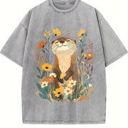 Short-sleeve with Otter & Botanical Vintage Washed T-Shirt in Gray