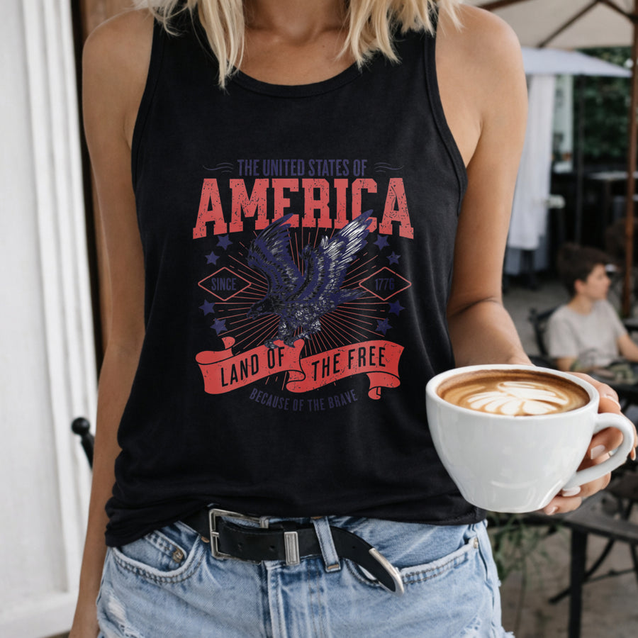 United States of America Since 1776 Women's Color Cotton Tank Top in Black