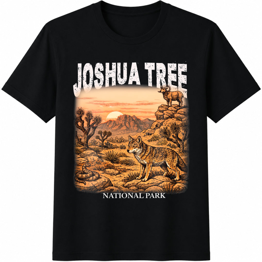 Joshua Tree California Desert Landscape Cotton T-Shirt in Black