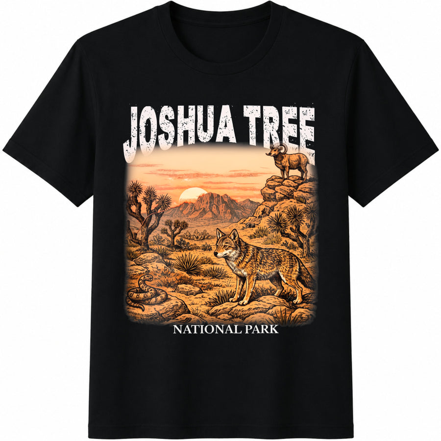 Joshua Tree California Desert Landscape Cotton T-Shirt in Black