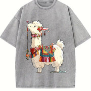 Animal Cartoon 1pc Vintage Washed T-Shirt in Gray