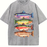 River Fish Species Vintage Washed T-Shirt in Gray