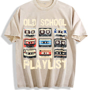 Loose Basic with Alphabets Vintage Washed T-Shirt in Beige
