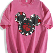 Mickey Inspired Floral Heart Vintage Washed T-Shirt in Red