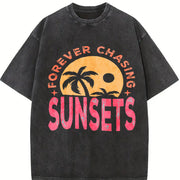 Forever Chasing Sunsets vintage washed oversized T-shirt in Black