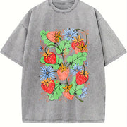 Strawberry Garden Roaming Vintage Washed T-Shirt in Gray