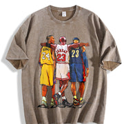 Illustrated Goats Three Basketball GOAT Tribute vintage washed oversized T-shirt in Brown