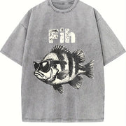 Fih Fish 90s Vintage Washed T-Shirt in Gray