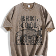 Dad Fishing Father's Day Reel Dad Papa Grandpa Classic Dad Vintage Washed T-Shirt in Brown