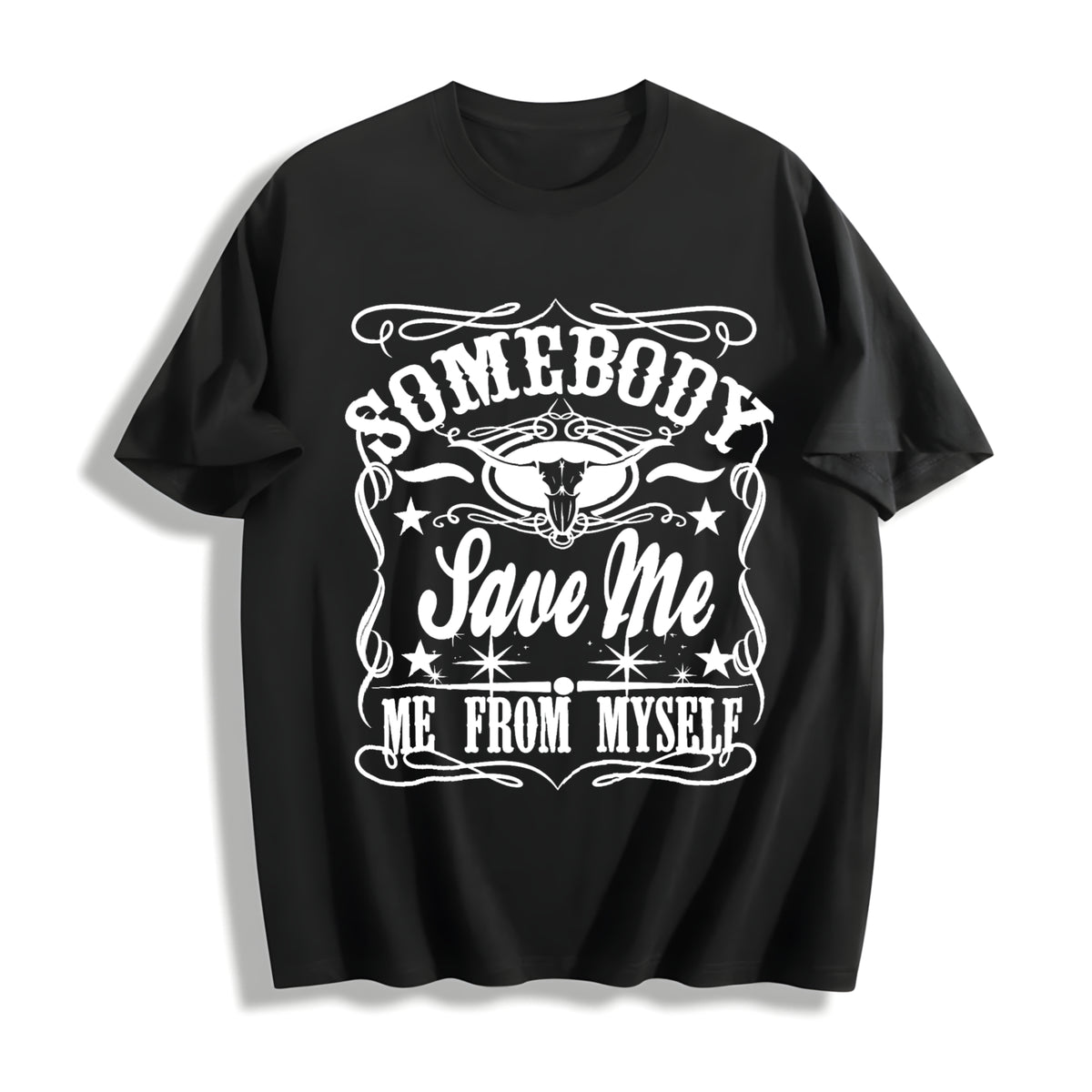Somebody Save Me from Myself Cotton T-Shirt in Black