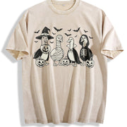 Retro Popular Goose Halloween Vintage Washed T-Shirt in Beige