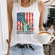 Land of the Free Because of the Brave Women's Color Cotton Tank Top in White