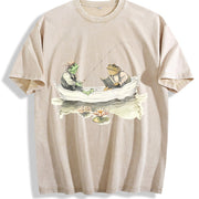 Fishing Frogs 90s Retro ® Y2k Frog Vintage Washed T-Shirt in Beige