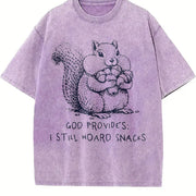God Provides I Still Hoard Snacks Christian Squirrel Vintage Washed T-Shirt in Purple