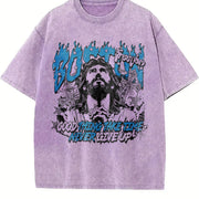 Boston Jesus Cross White Grunge Vintage Washed T-Shirt in Purple