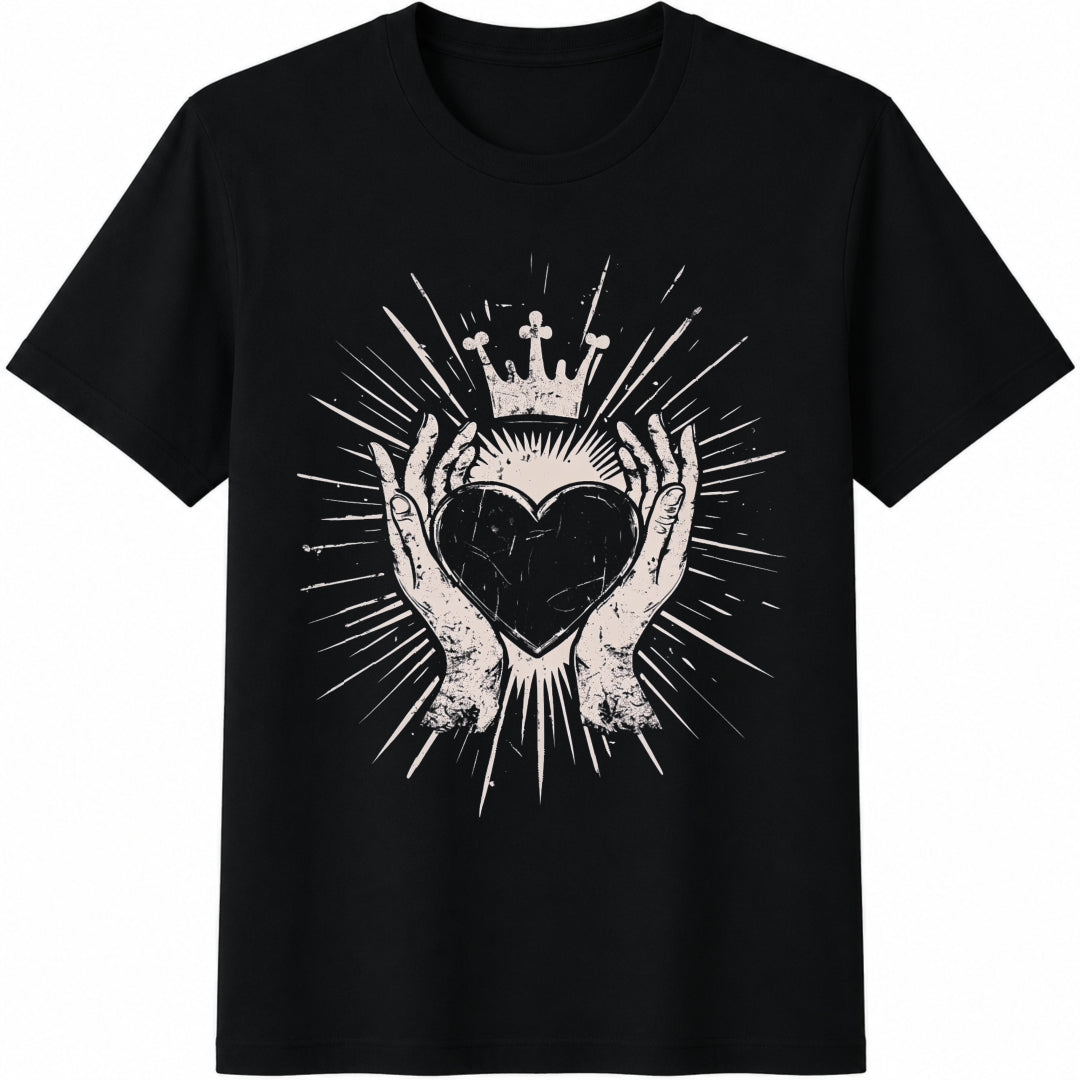 Distressed Claddagh Cotton T-Shirt in Black