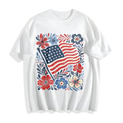 American Flag Floral PNG Cotton T-Shirt in White