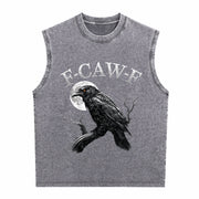 Black Crow F-caw-f Black Bird Moon Gothic Adult Humor Vintage Washed Tank Top in Gray