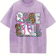 Baseball Coquette Preppy Baseball Vintage Washed T-Shirt in Purple