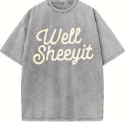 Well Sheeyit Retro Vintage Washed T-Shirt in Gray