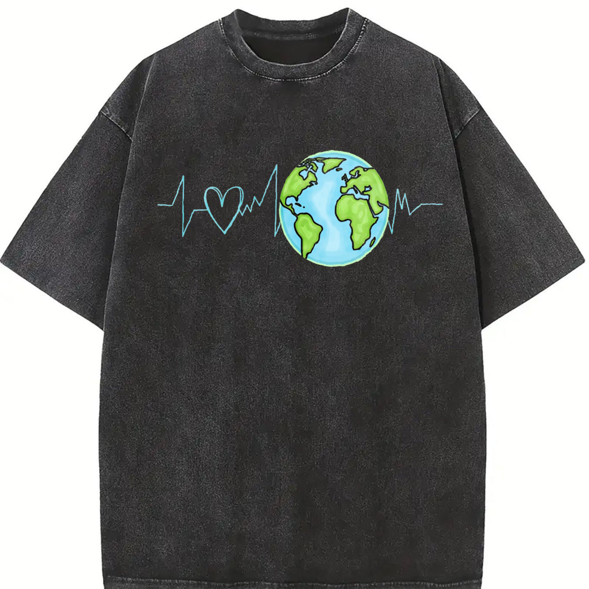 World Heartbeat Vintage Washed T-Shirt in Black