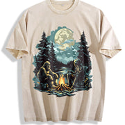 Retro Bigfoot and Alien 90s Vintage Washed T-Shirt in Beige