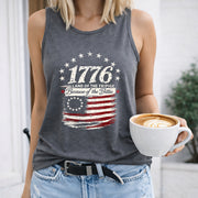 1776 Land of the Free Because of the Brave Women's Color Cotton Tank Top in Gray