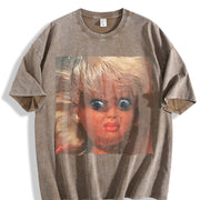 Creepy Doll Face Vintage Washed T-Shirt in Brown