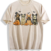 ® Halloween French Bulldog Vintage Washed T-Shirt in Beige