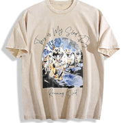 Sled Dog Racing Running Vintage Washed T-Shirt in Beige