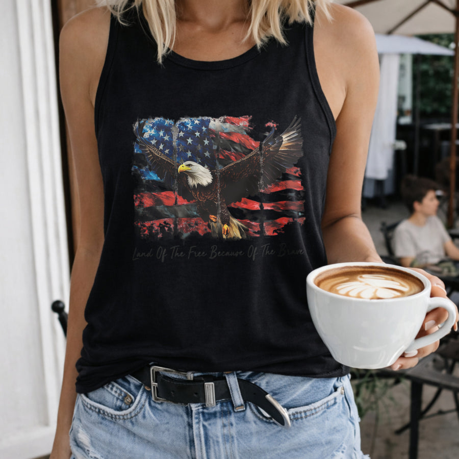 America Land of the Free Because of the Brave Women's Color Cotton Tank Top in Black