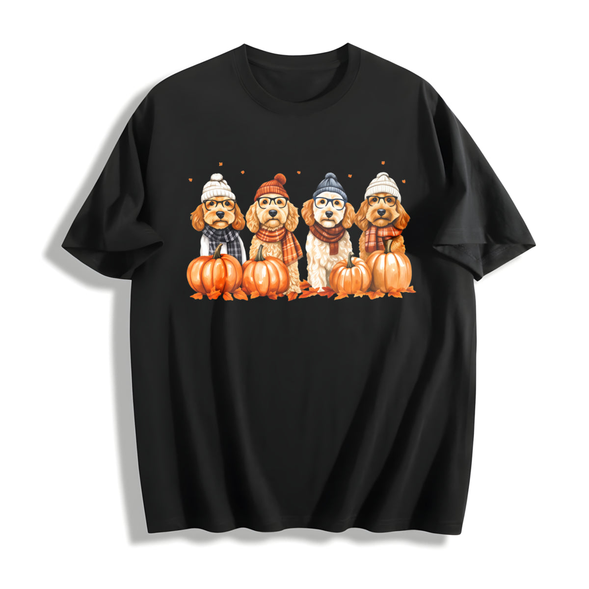 Goldendoodle Fall Doodle Mom Dad Cotton T-Shirt in Black