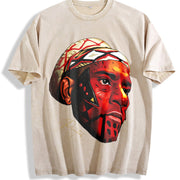 Alex Pereira Poatan Painted Face Portrait MMA vintage washed oversized T-shirt in Beige