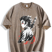 Retro Limited Tanjiro - Demon Slayer Infinity Castle Arc vintage washed oversized T-shirt in Brown