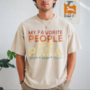 Grandpa with Grandkids Names Vintage Washed T-Shirt in Beige