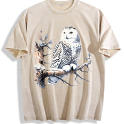 Retro Snow Owl Nature 90s Vintage Washed T-Shirt in Beige