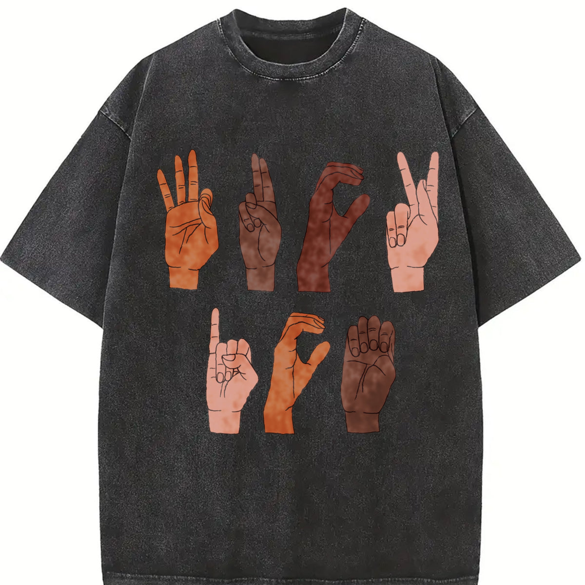 Soft F ck ICE Hand Sign Language Anti Deportation Chinga vintage washed oversized T-shirt in Black