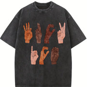 Soft F ck ICE Hand Sign Language Anti Deportation Chinga vintage washed oversized T-shirt in Black