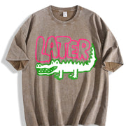 Later Gator Retro Crocodile Vintage Washed T-Shirt in Brown